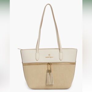 NWT Nanette Lepore Tote SLOAN NUBUCK TOTE W/TASSELS, TOASTED OAT/VANILLA